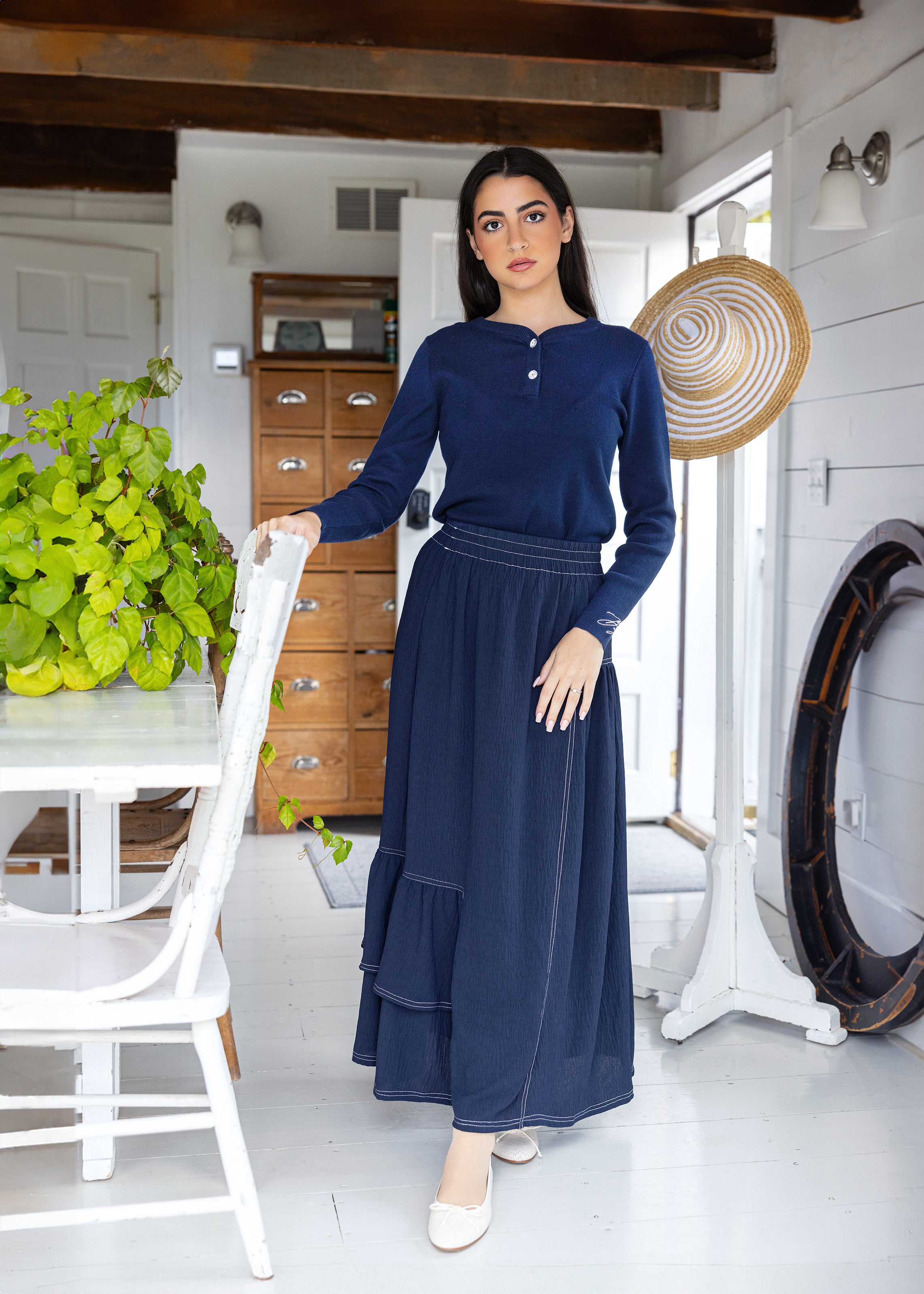 Henley Knit & Topstitch Skirt Set