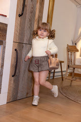 Beige Wool Logo Bubble Pants & Mohair Sweater Set
