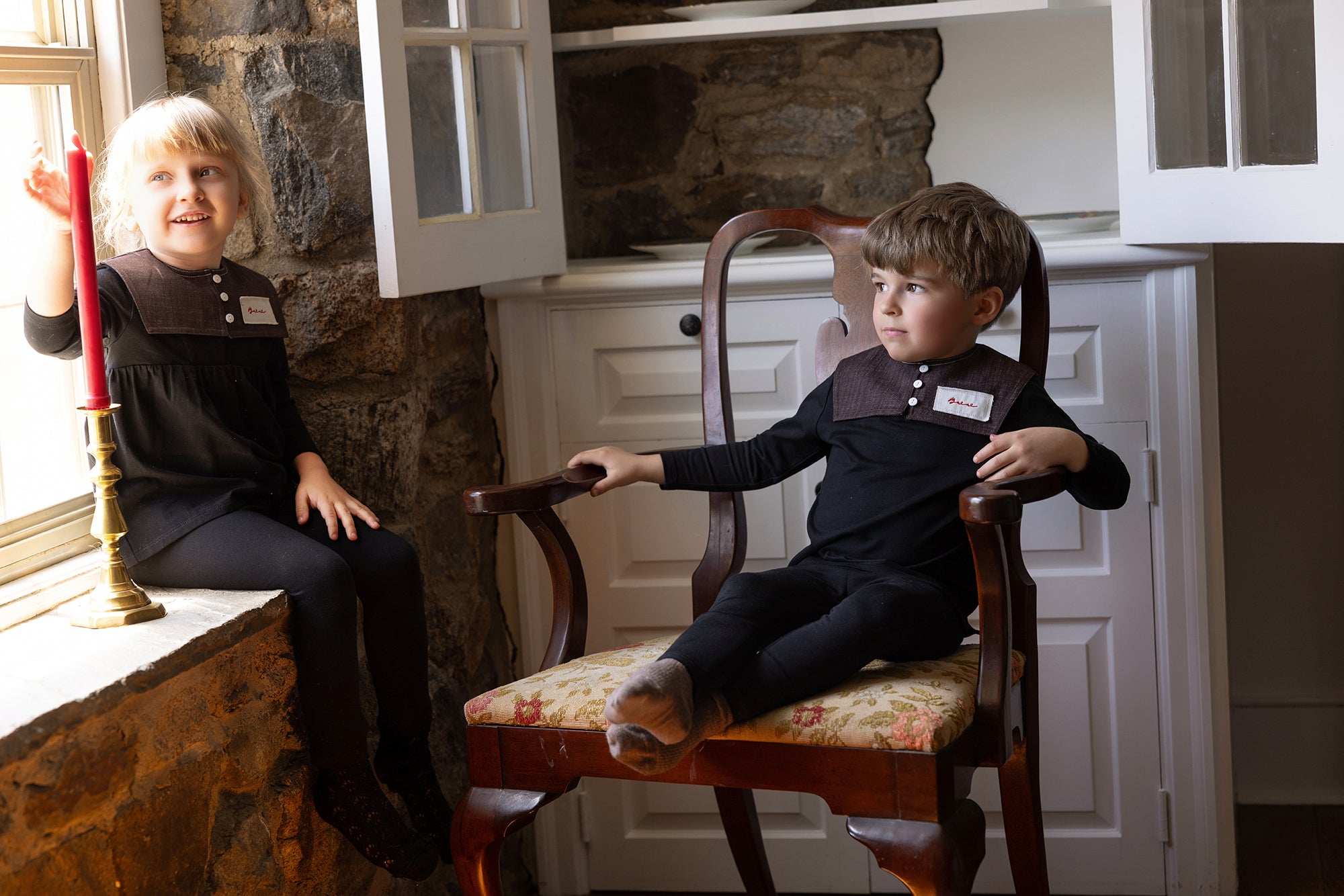 Brown Collar Logo Patch Boy's Two-Piece
