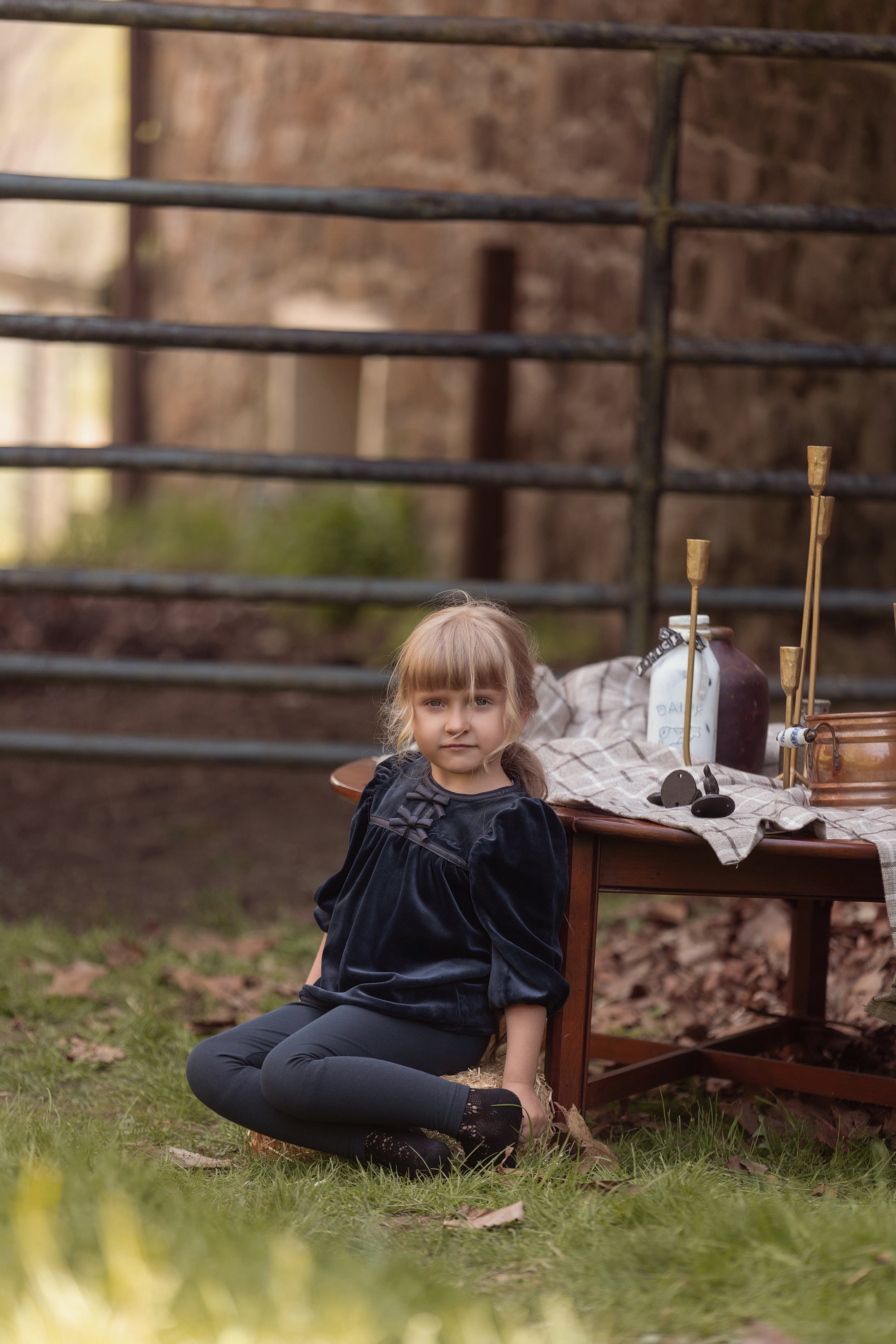 Blue Leather Bow Girl's Two-Piece