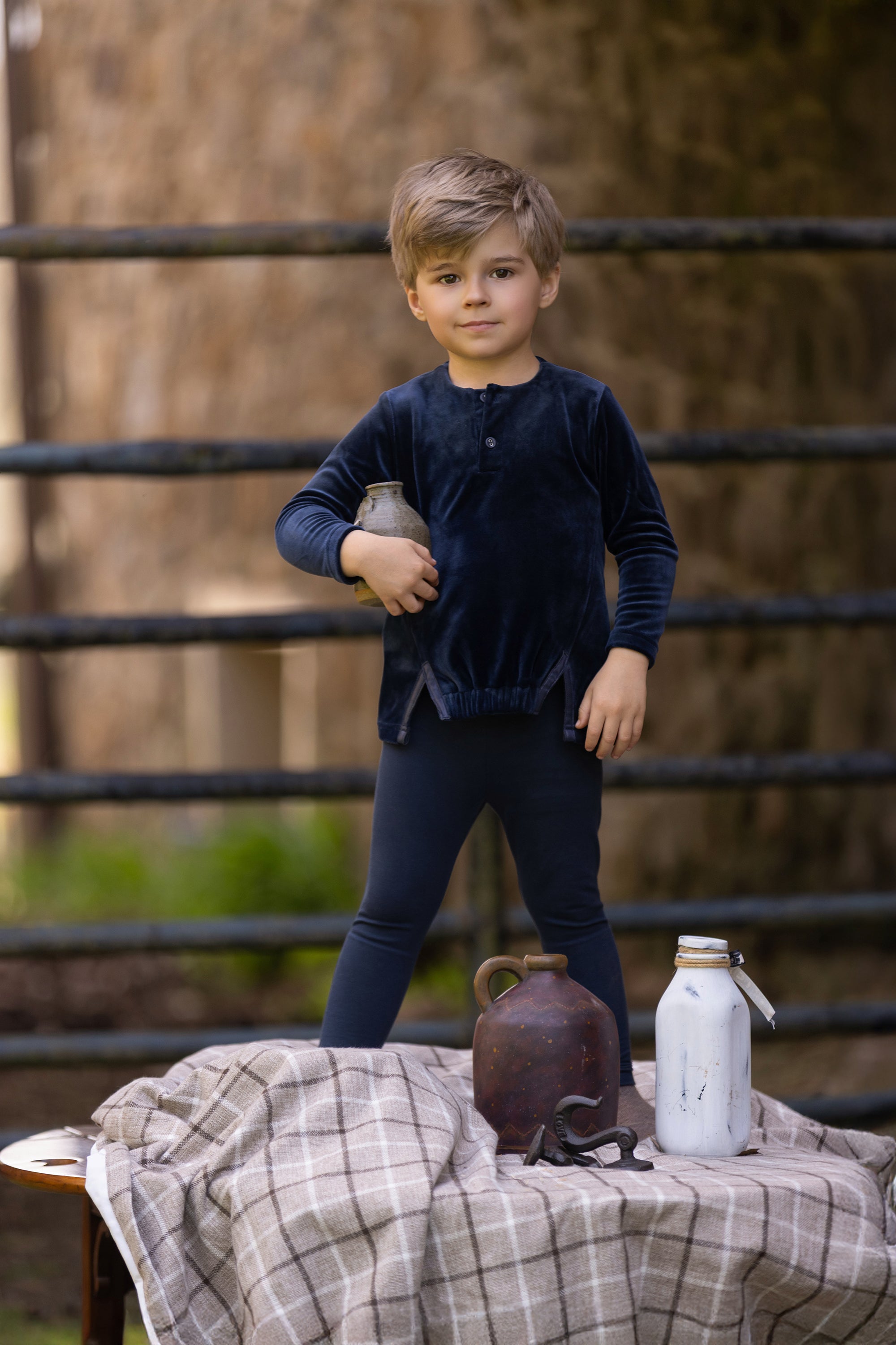 Blue Leather Trim Boy's Two-Piece