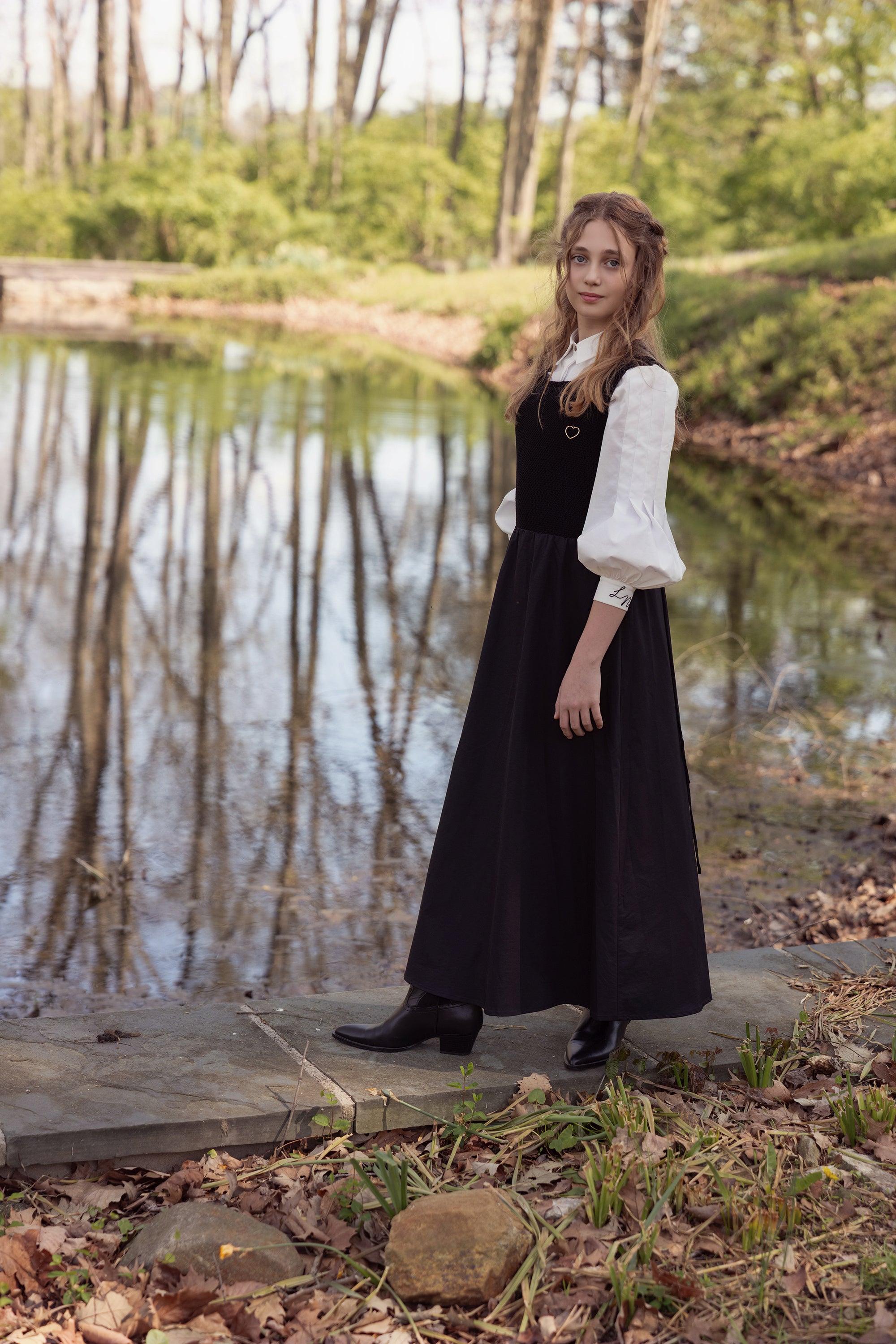 Teen Knit Tie Back Taffeta Dress & Logo Shirt