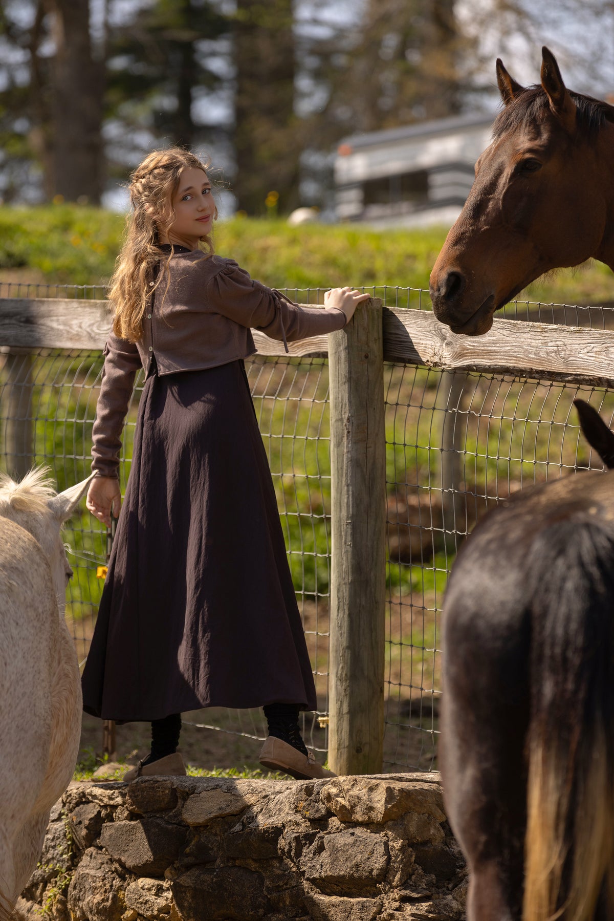 Teen Brown Pleat Dress & Logo Knit Sweater