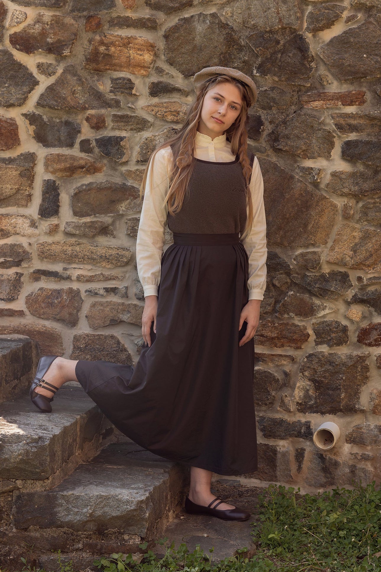 Teen Brown Taffeta Pleat Detail Midi Skirt