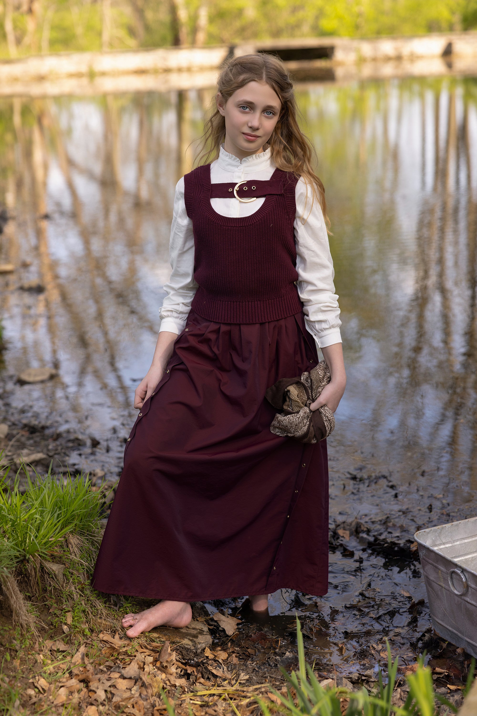 Teen Burgundy Buckle Knit Vest & Skirt (No Shirt)