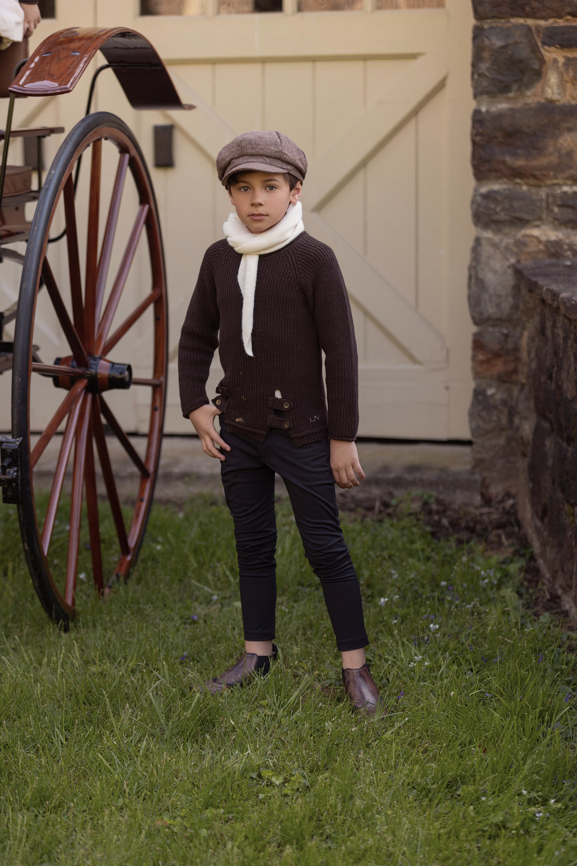 Boys Brown Button Detail Logo Sweater