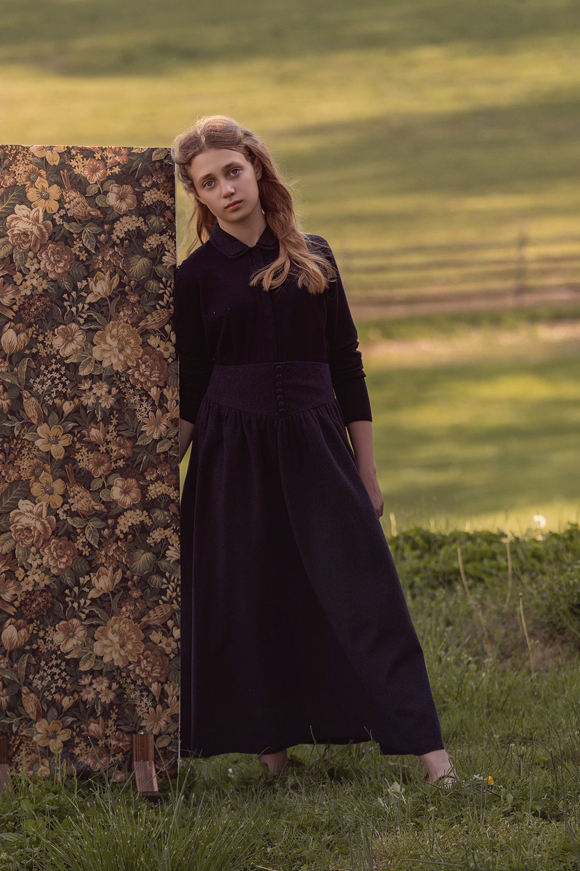Teen Navy Blend Wool Button Skirt Only