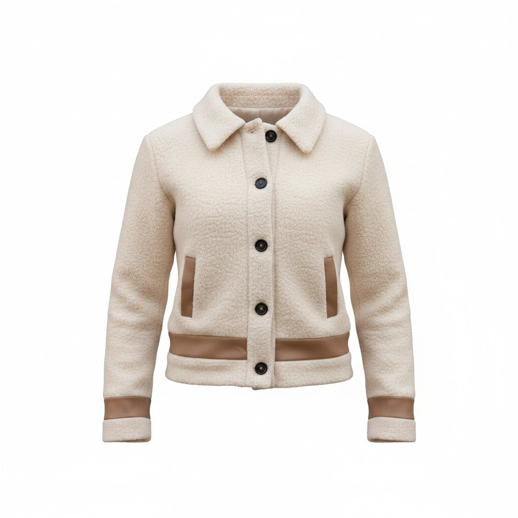 Teen Short Leather Trim Coat
