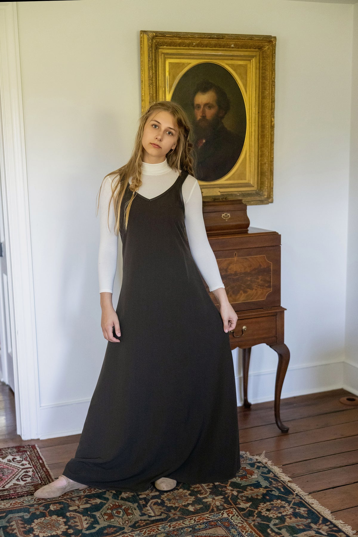 Teen Leather Trim Pinstripe Jumper Maxi