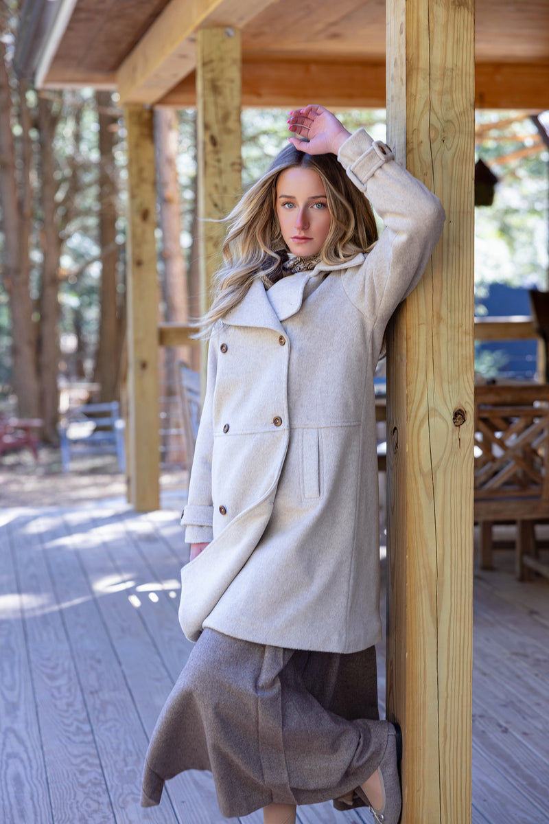 Teen Beige Wool Button Coat