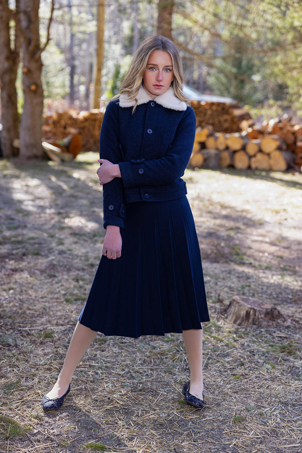 Teen Short Navy Collar Coat