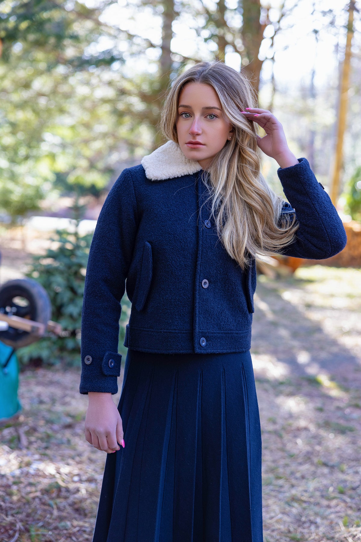 Teen Short Navy Collar Coat
