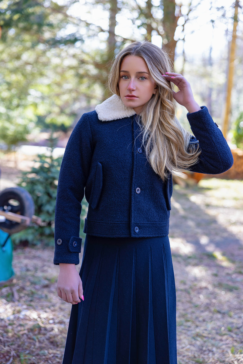 Teen Short Navy Collar Coat