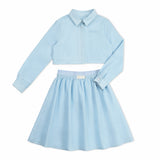 Blue Cropped Shirt Label Two-Piece