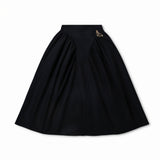 Black Taffeta Heart Charm Midi Skirt