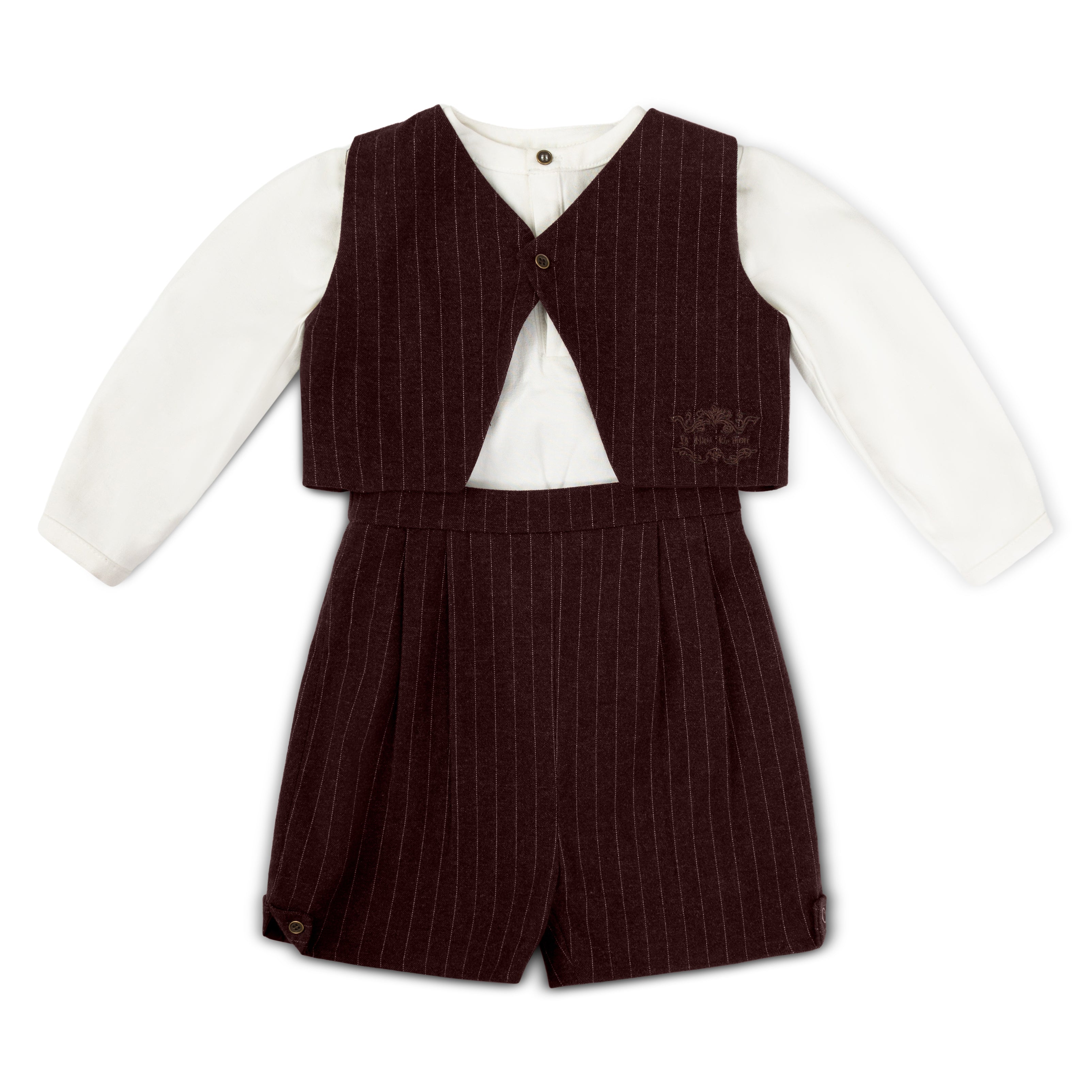 Boy's Burgundy Pinstripe Wool Buildup & Vest With Vintage Shirt