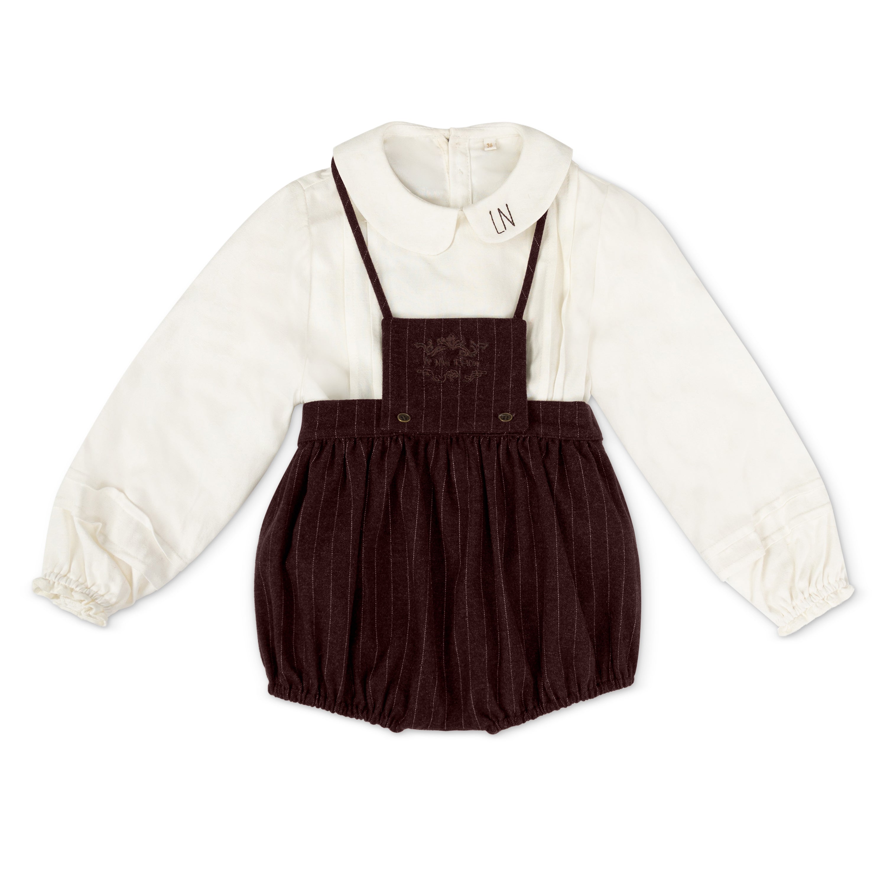 Burgundy Wool Pinstripe Bloomer & Vintage Logo Shirt