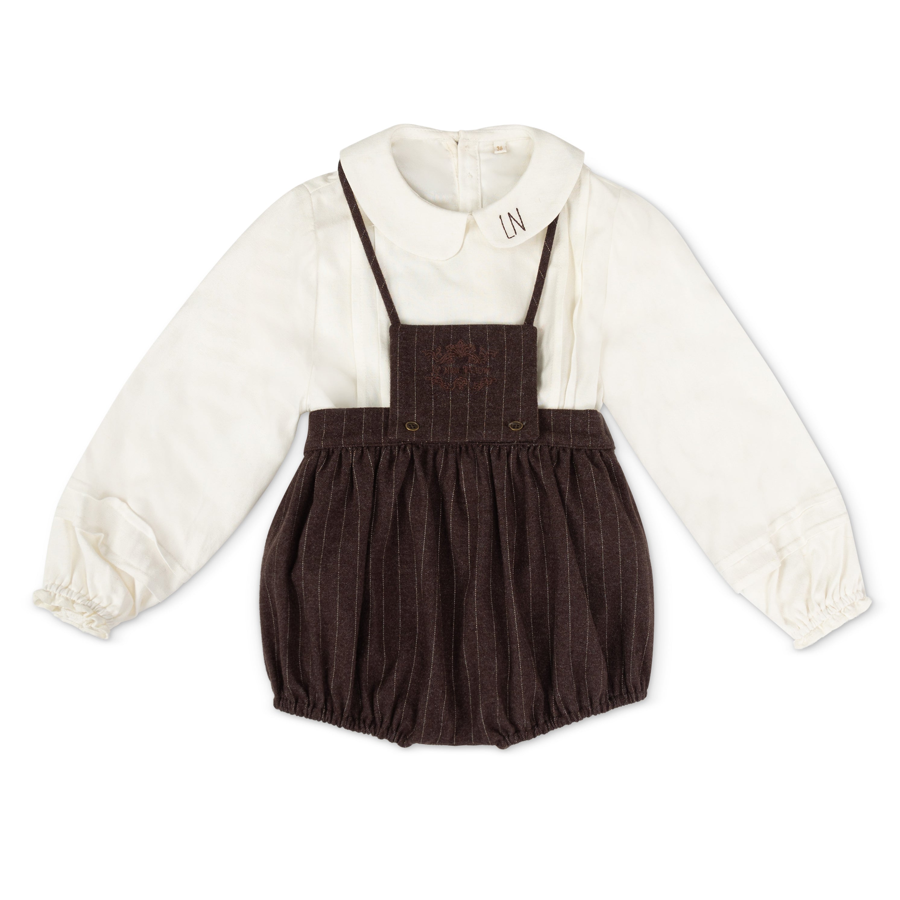 Brown Wool Pinstripe Bloomer & Vintage Logo Shirt