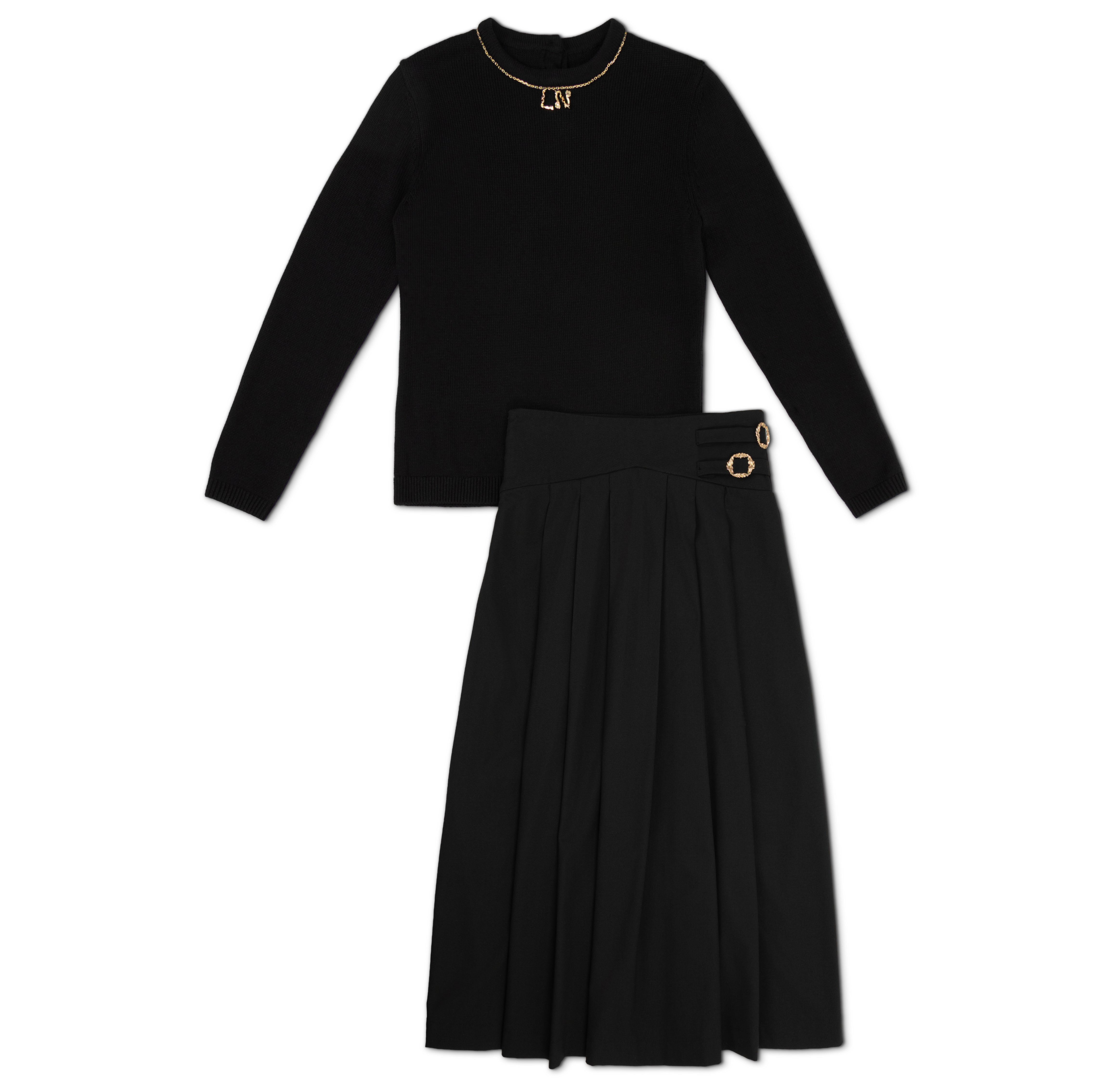 Teen Necklace Charm Sweater & Double Buckle Skirt