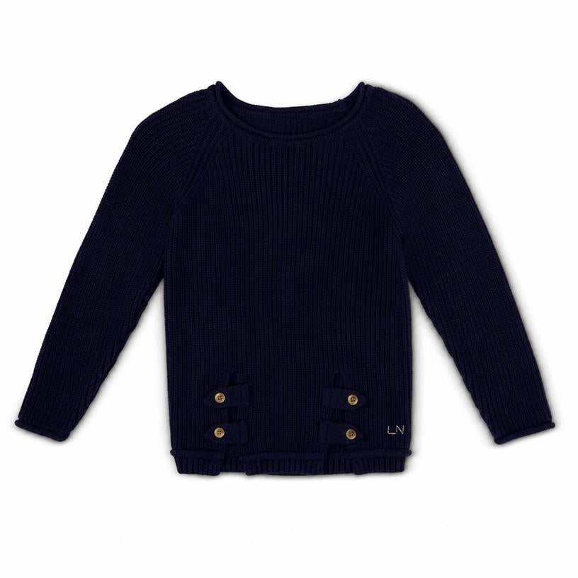 Boys Navy Button Detail Logo Sweater