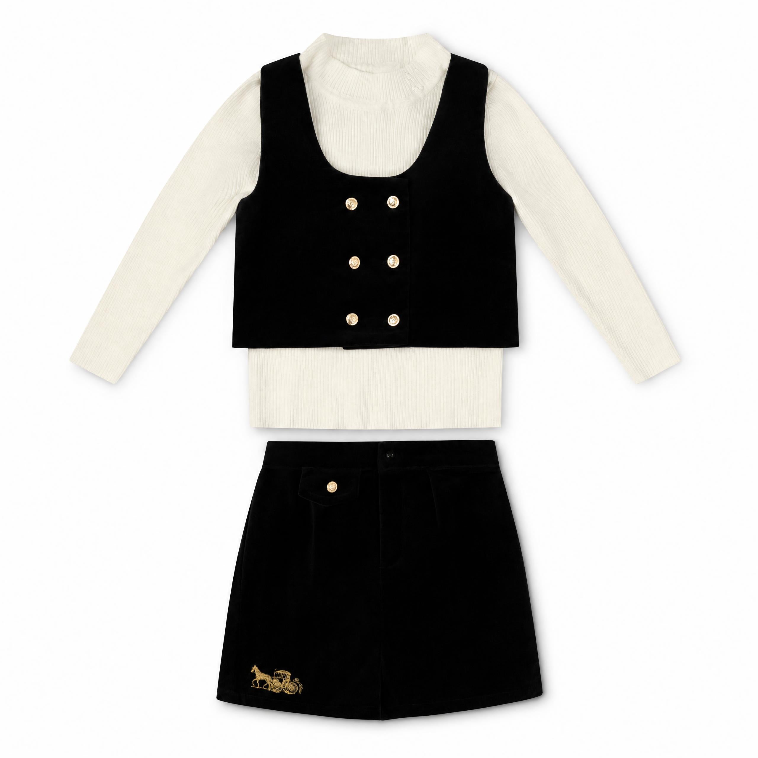 Boy's Black Velvet Classic Set & Logo Sweater
