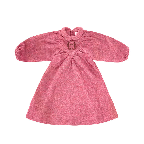 Wool Pink Logo Collar Dress