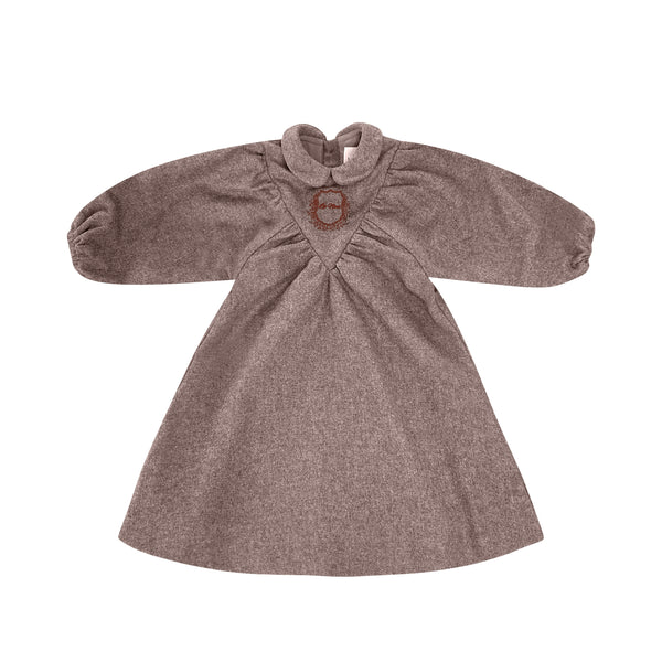 Wool Beige Logo Collar Dress