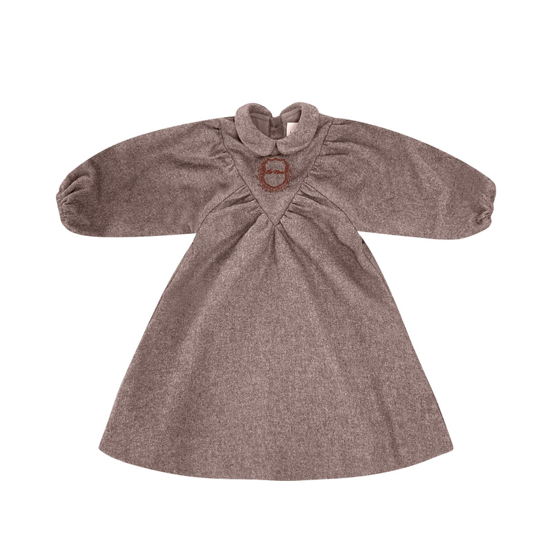 Wool Beige Logo Collar Dress