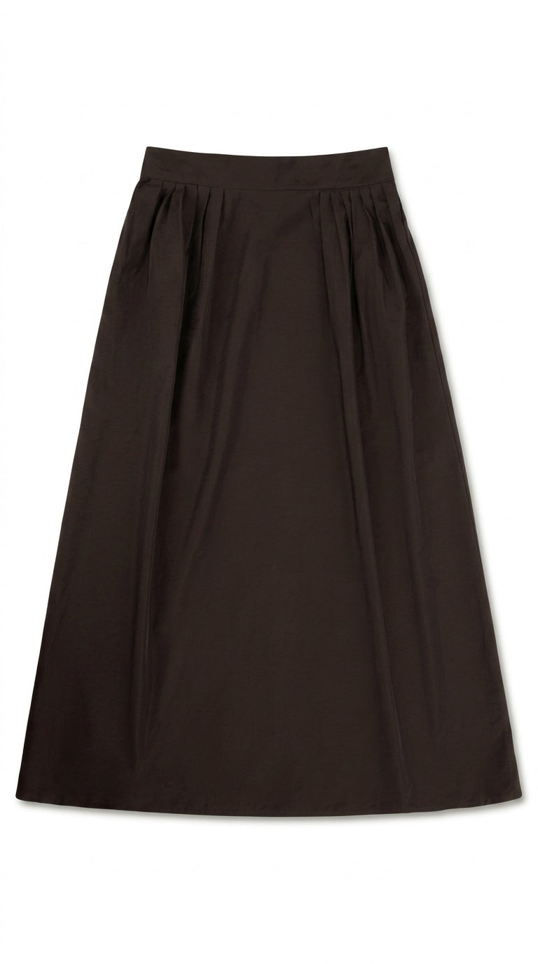 Teen Brown Taffeta Pleat Detail Midi Skirt